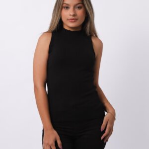 Regata Canelada Gola Alta - Preto